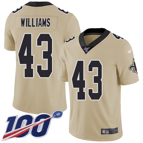Saints #43 Marcus Williams Gold Men's Stitched Football Limited Inverted Legend 100th Season Jersey