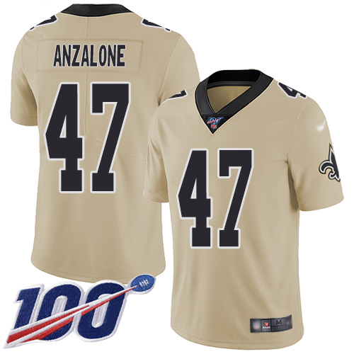 Saints #47 Alex Anzalone Gold Men's Stitched Football Limited Inverted Legend 100th Season Jersey