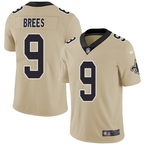 Saints #9 Drew Brees Gold Men's Stitched Football Limited Inverted Legend Jersey