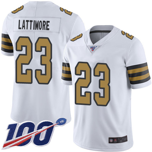 Saints #23 Marshon Lattimore White Men's Stitched Football Limited Rush 100th Season Jersey