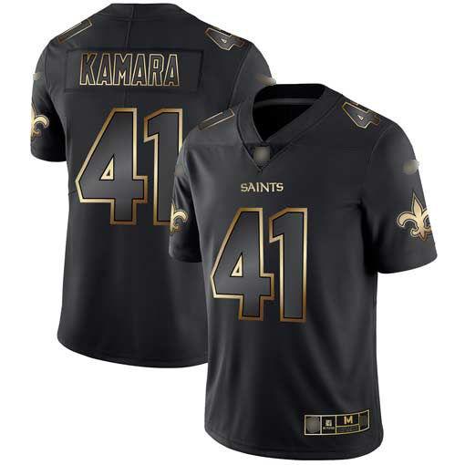 Saints #41 Alvin Kamara Black/Gold Men's Stitched Football Vapor Untouchable Limited Jersey