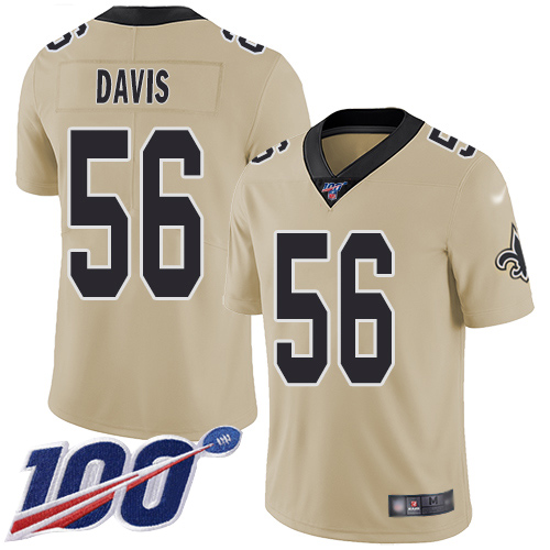 Saints #56 DeMario Davis Gold Men's Stitched Football Limited Inverted Legend 100th Season Jersey