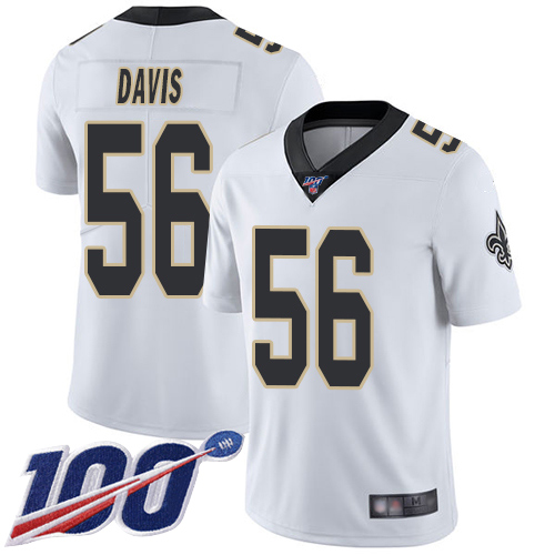 Saints #56 DeMario Davis White Men's Stitched Football 100th Season Vapor Limited Jersey