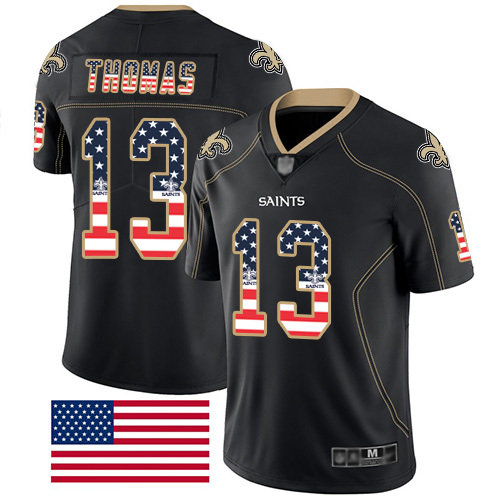 Saints #13 Michael Thomas Black Men's Stitched Football Limited Rush USA Flag Jersey