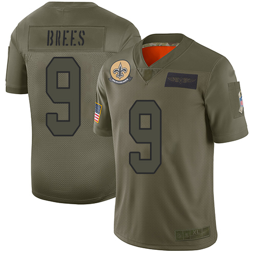 Saints #9 Drew Brees Camo Men's Stitched Football Limited 2019 Salute To Service Jersey
