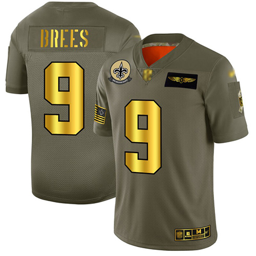 Saints #9 Drew Brees Camo/Gold Men's Stitched Football Limited 2019 Salute To Service Jersey