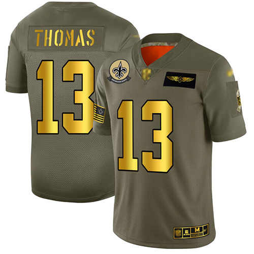Saints #13 Michael Thomas Camo/Gold Men's Stitched Football Limited 2019 Salute To Service Jersey