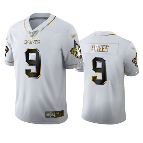 Saints #9 Drew Brees White Men's Stitched Football Limited Golden Edition Jersey