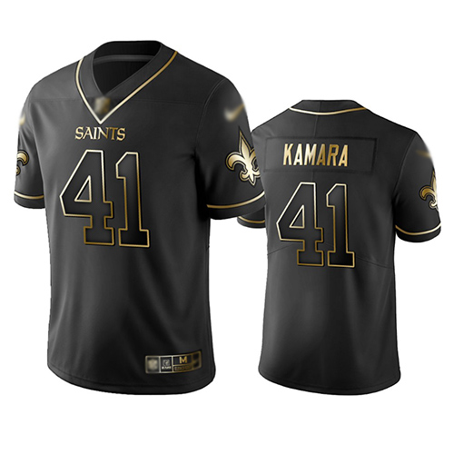 Saints #41 Alvin Kamara Black Men's Stitched Football Limited Golden Edition Jersey