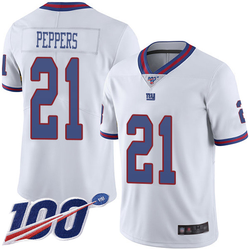 Giants #21 Jabrill Peppers White Men's Stitched Football Limited Rush 100th Season Jersey