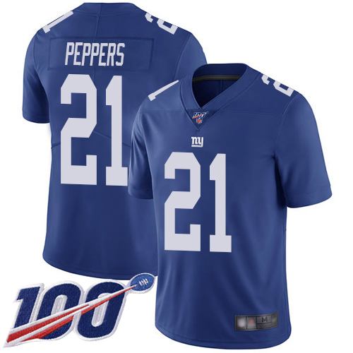 Giants #21 Jabrill Peppers Royal Blue Team Color Men's Stitched Football 100th Season Vapor Limited Jersey