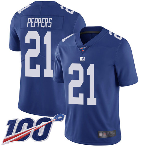 Giants #21 Jabrill Peppers Royal Blue Team Color Men's Stitched Football 100th Season Vapor Limited Jersey Giants #21 Jabrill Peppers Royal Blue Team Color Men's Stitched Football 100th Season Vapor Limited Jersey