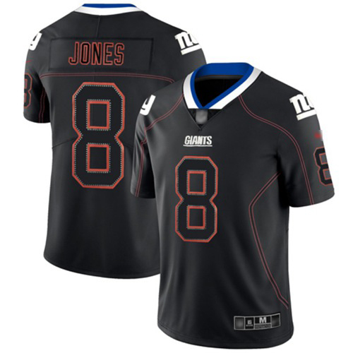 Giants #8 Daniel Jones Lights Out Black Men's Stitched Football Limited Rush Jersey