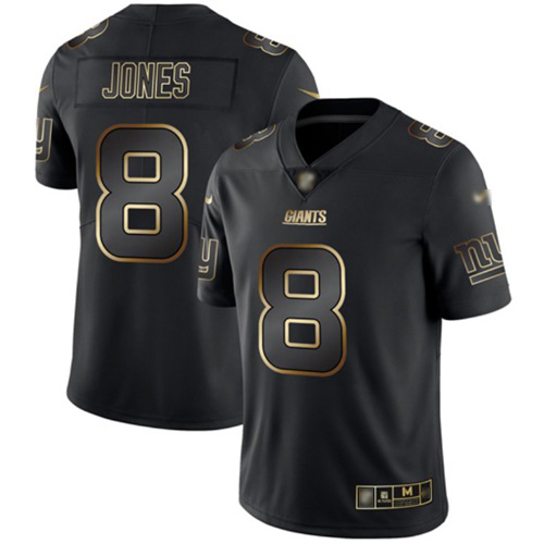 Giants #8 Daniel Jones Black/Gold Men's Stitched Football Vapor Untouchable Limited Jersey