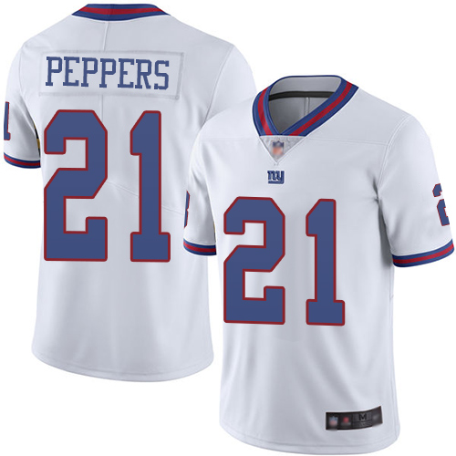 Giants #21 Jabrill Peppers White Men's Stitched Football Limited Rush Jersey