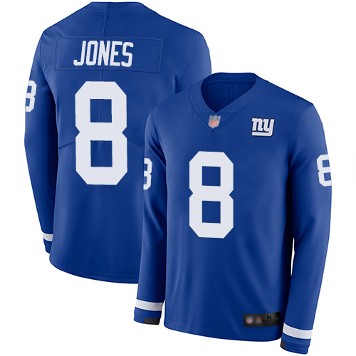 Giants #8 Daniel Jones Royal Blue Team Color Men's Stitched Football Limited Therma Long Sleeve Jersey Giants #8 Daniel Jones Royal Blue Team Color Men's Stitched Football Limited Therma Long Sleeve Jersey