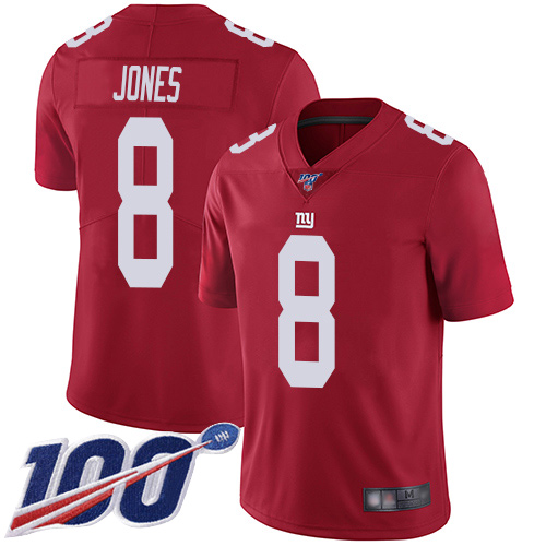 Giants #8 Daniel Jones Red Men's Stitched Football Limited Inverted Legend 100th Season Jersey