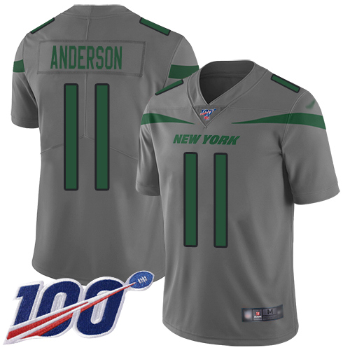 Jets #11 Robby Anderson Gray Men's Stitched Football Limited Inverted Legend 100th Season Jersey Jets #11 Robby Anderson Gray Men's Stitched Football Limited Inverted Legend 100th Season Jersey