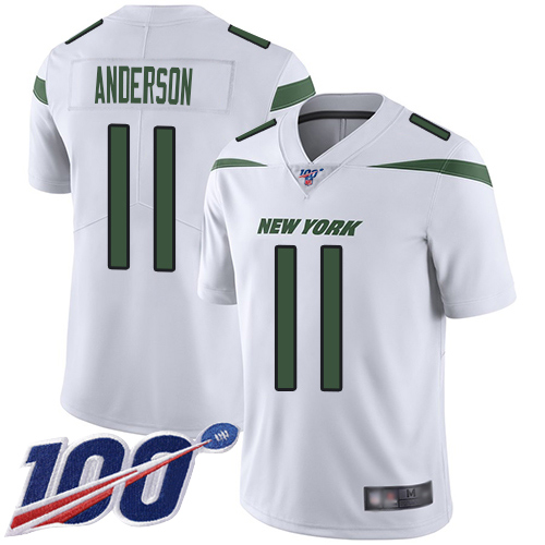 Jets #11 Robby Anderson White Men's Stitched Football 100th Season Vapor Limited Jersey