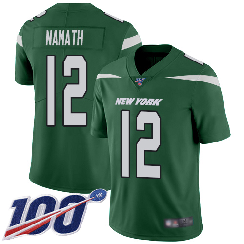 Jets #12 Joe Namath Green Team Color Men's Stitched Football 100th Season Vapor Limited Jersey