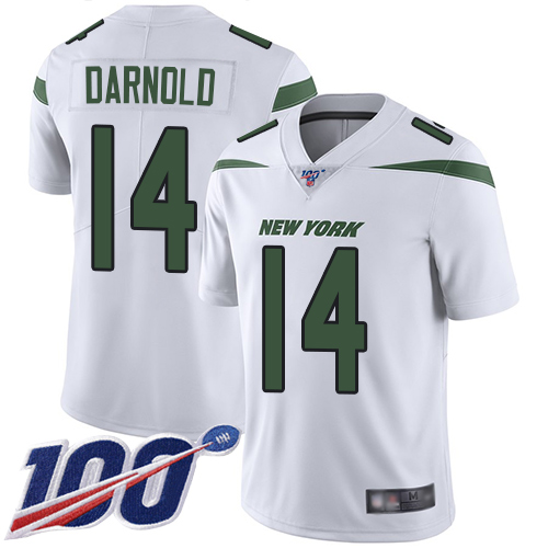 Jets #14 Sam Darnold White Men's Stitched Football 100th Season Vapor Limited Jersey