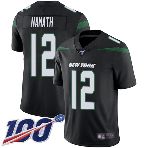 Jets #12 Joe Namath Black Alternate Men's Stitched Football 100th Season Vapor Limited Jersey