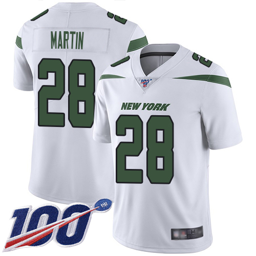 Jets #28 Curtis Martin White Men's Stitched Football 100th Season Vapor Limited Jersey
