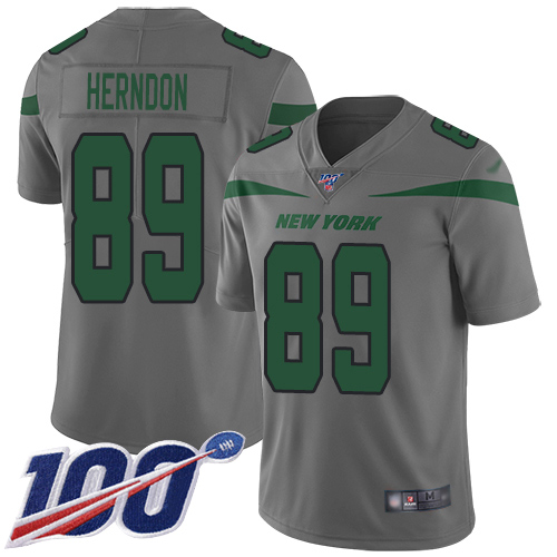 Jets #89 Chris Herndon Gray Men's Stitched Football Limited Inverted Legend 100th Season Jersey