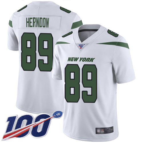 Jets #89 Chris Herndon White Men's Stitched Football 100th Season Vapor Limited Jersey