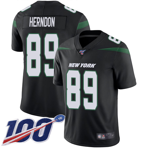 Jets #89 Chris Herndon Black Alternate Men's Stitched Football 100th Season Vapor Limited Jersey