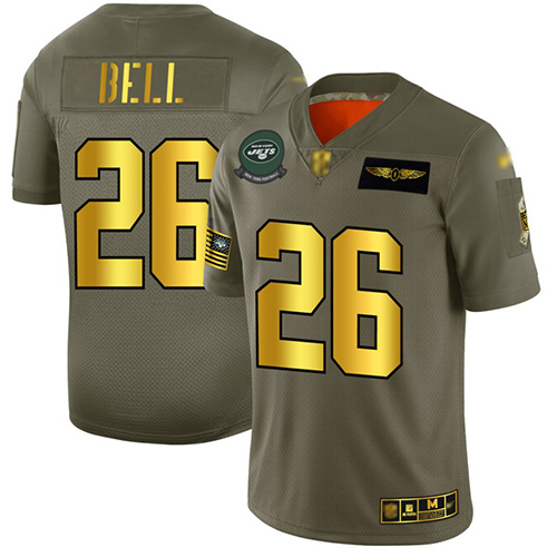 Jets #26 Le'Veon Bell Camo/Gold Men's Stitched Football Limited 2019 Salute To Service Jersey