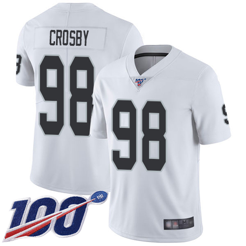 Raiders #98 Maxx Crosby White Men's Stitched Football 100th Season Vapor Limited Jersey