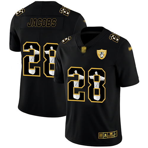 Raiders #28 Josh Jacobs Black Men's Stitched Football Limited Jesus Faith Jersey