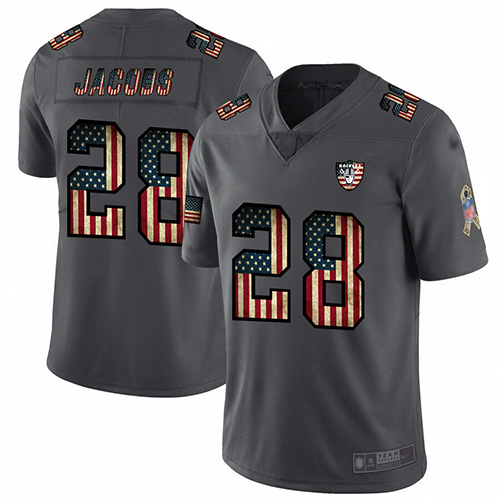 Raiders #28 Josh Jacobs Carbon Black Men's Stitched Football Limited Retro Flag Jersey