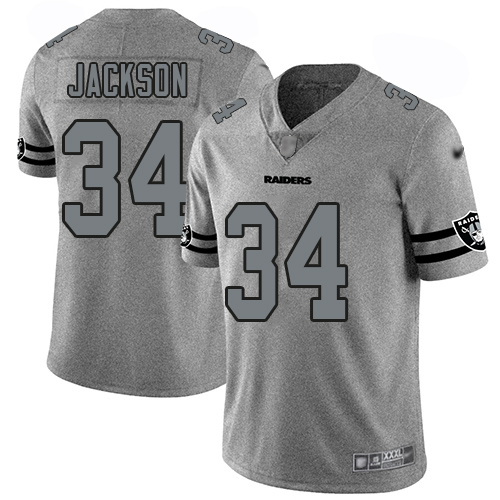 Raiders #34 Bo Jackson Gray Men's Stitched Football Limited Team Logo Gridiron Jersey
