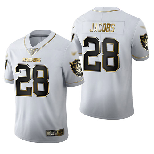 Raiders #28 Josh Jacobs White Men's Stitched Football Limited Golden Edition Jersey