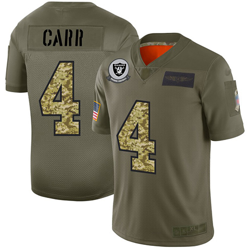 Raiders #4 Derek Carr Olive/Camo Men's Stitched Football Limited 2019 Salute To Service Jersey