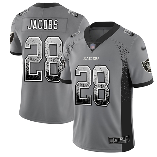 Raiders #28 Josh Jacobs Gray Men's Stitched Football Limited Rush Drift Fashion Jersey