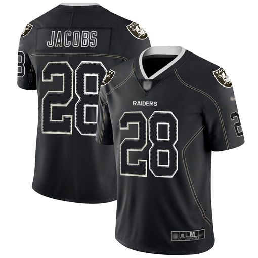 Raiders #28 Josh Jacobs Lights Out Black Men's Stitched Football Limited Rush Jersey