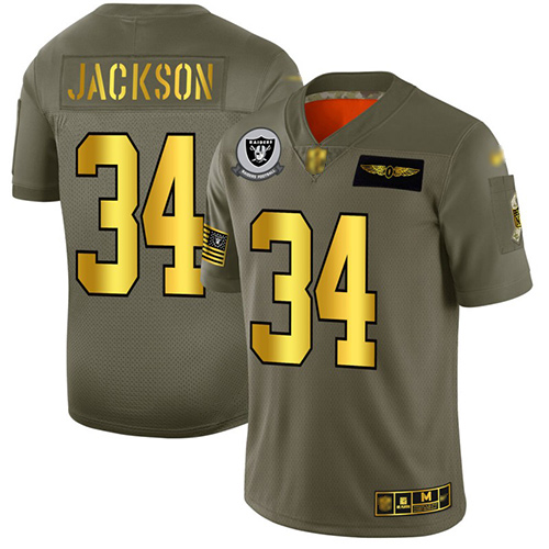 Raiders #34 Bo Jackson Camo/Gold Men's Stitched Football Limited 2019 Salute To Service Jersey