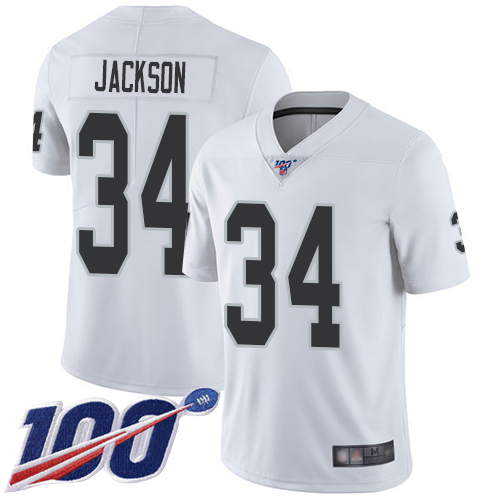 Raiders #34 Bo Jackson White Men's Stitched Football 100th Season Vapor Limited Jersey
