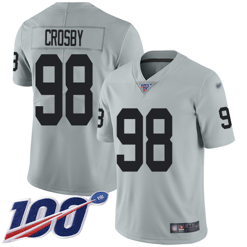 Raiders #98 Maxx Crosby Silver Men's Stitched Football Limited Inverted Legend 100th Season Jersey