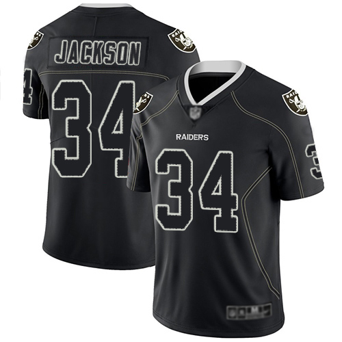 Raiders #34 Bo Jackson Lights Out Black Men's Stitched Football Limited Rush Jersey