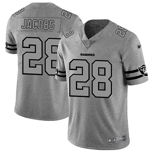 Raiders #28 Josh Jacobs Gray Men's Stitched Football Limited Team Logo Gridiron Jersey