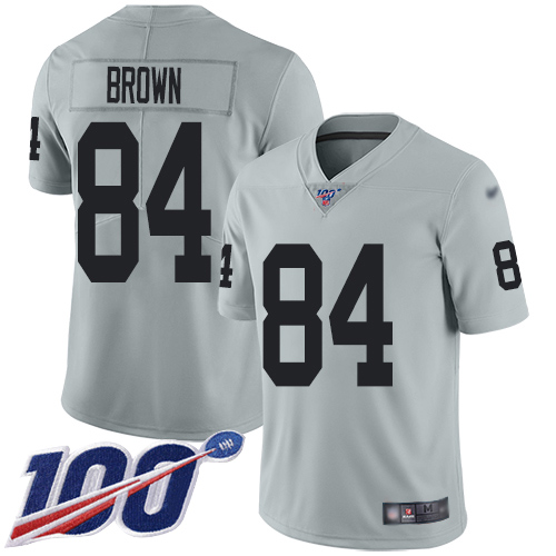 Raiders #84 Antonio Brown Silver Men's Stitched Football Limited Inverted Legend 100th Season Jersey