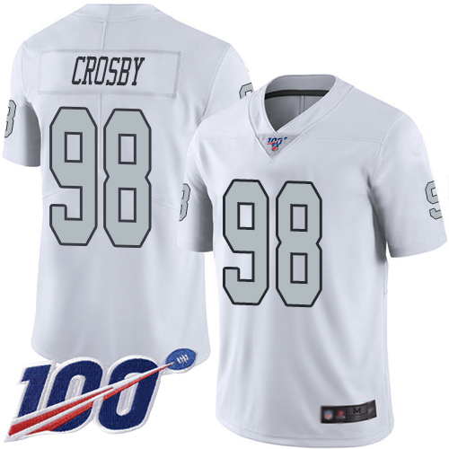 Raiders #98 Maxx Crosby White Men's Stitched Football Limited Rush 100th Season Jersey