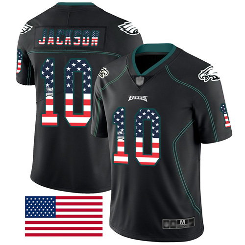 Eagles #10 DeSean Jackson Black Men's Stitched Football Limited Rush USA Flag Jersey