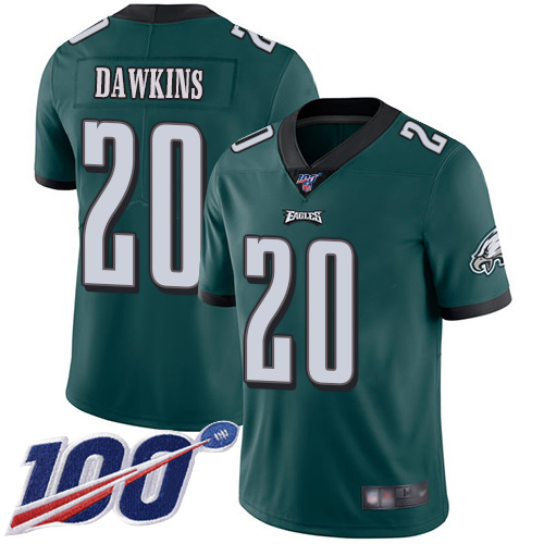 Eagles #20 Brian Dawkins Midnight Green Team Color Men's Stitched Football 100th Season Vapor Limited Jersey