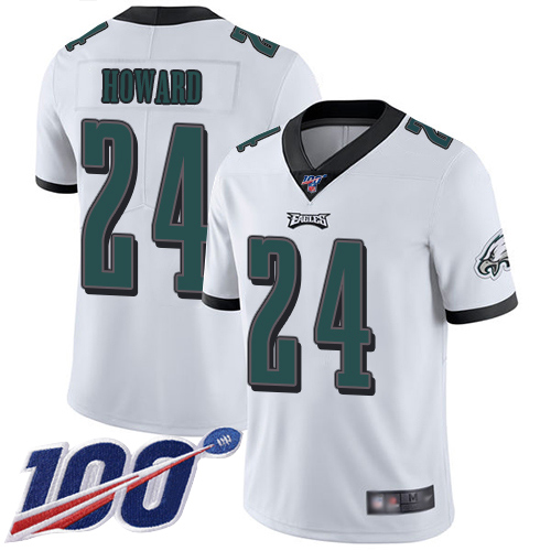 Eagles #24 Jordan Howard White Men's Stitched Football 100th Season Vapor Limited Jersey