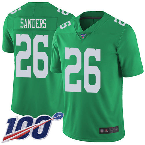 Eagles #26 Miles Sanders Green Men's Stitched Football Limited Rush 100th Season Jersey